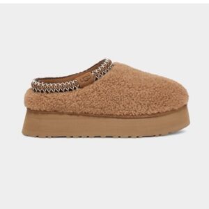 New UGG Tazz Maxi Curly Shearling Platform Slippers Chestnut Brown Womens 8